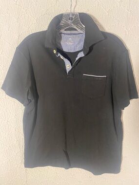 Tahari Black Men’s Polo with Chest Pocket and Contrast Trim